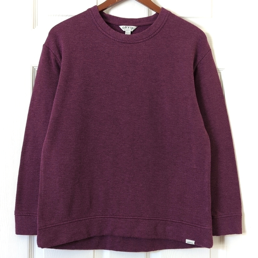 Orvis Classic Fleece Lined Oversized Pullover Crewneck Sweatshirt Plum Purple XS